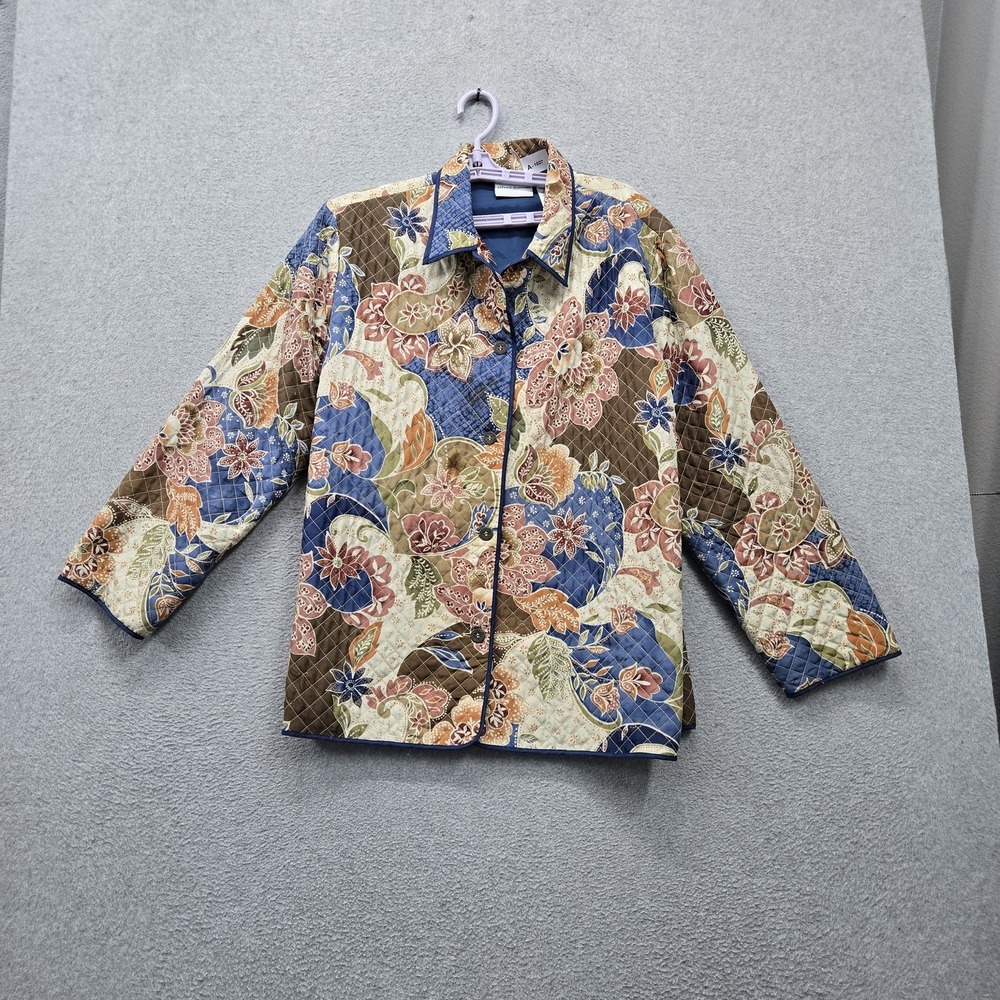 Alfred Dunner Women Jacket 16 Multicolor Polyester Silk Blazer Floral Quilted